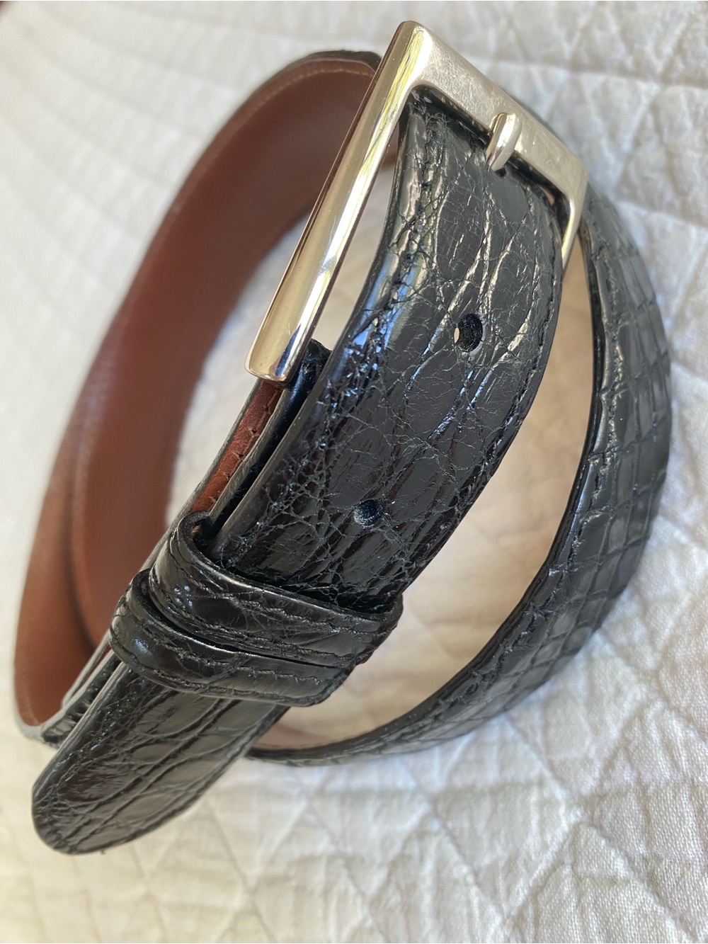 Barneys New York Black Genuine Crocodile Leather Belt Exotic Skin Luxury Men 34